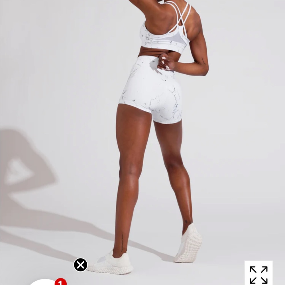 BuffBunny White Marble High-Waist Athletic Shorts - Picture 3 of 7